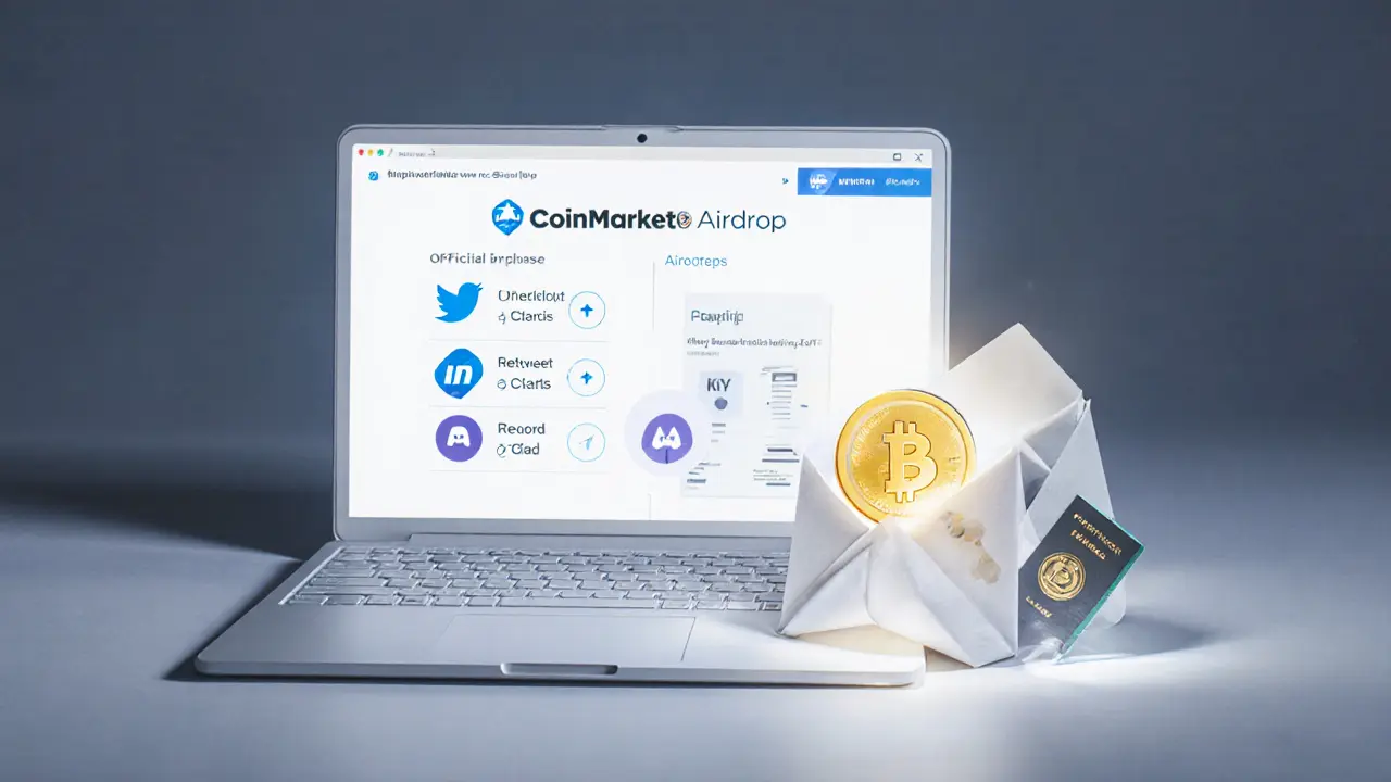 Origami laptop screen with airdrop tasks, wallet, and EVRY token.