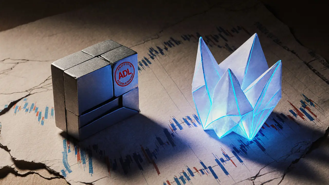 Centralized exchange and DeFi smart contract in origami form, opposing each other