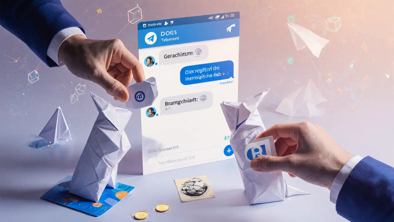 Paper Telegram chat with users exchanging DOGS tokens and digital stickers