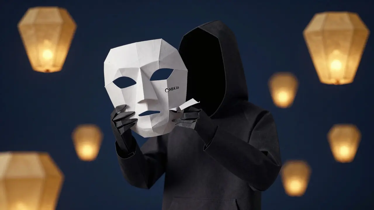 Faceless figure holding a mask that reveals an empty void behind it