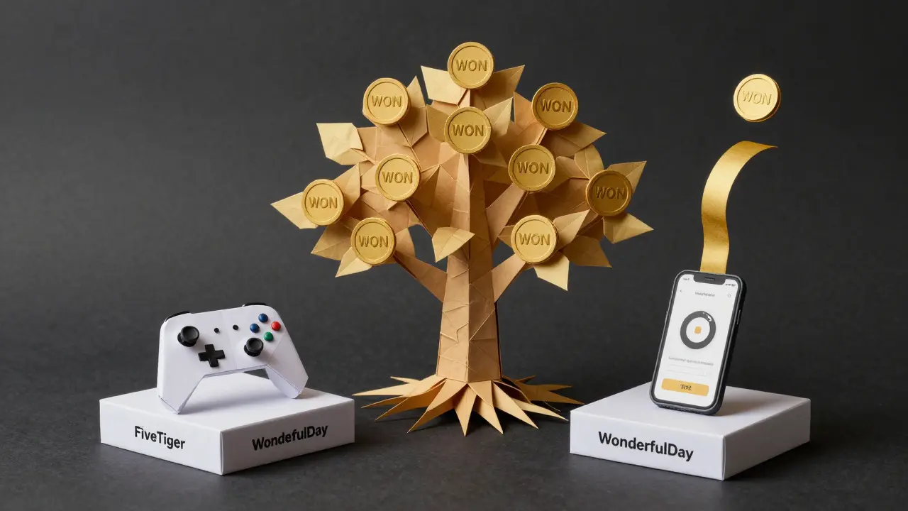 Origami blockchain tree with WON tokens as leaves, rooted in gaming platforms.