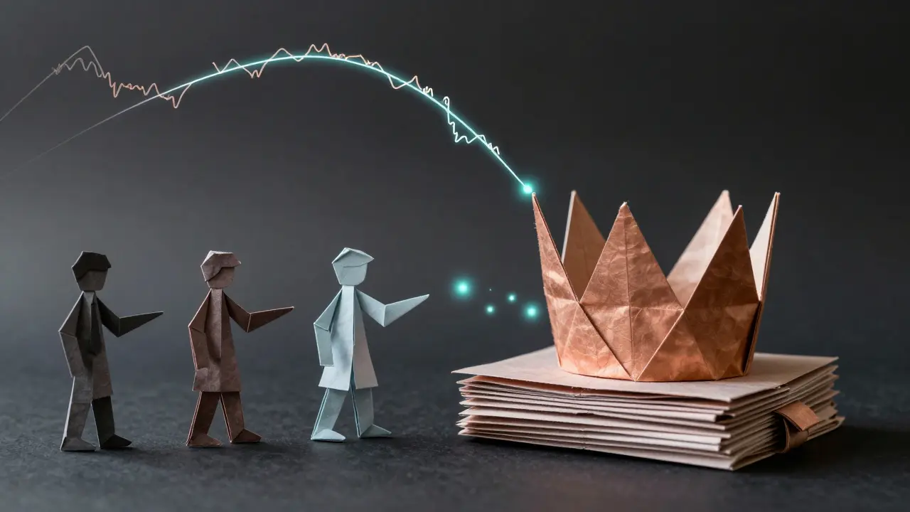 veSWPx paper crown with voting threads connecting three user figures