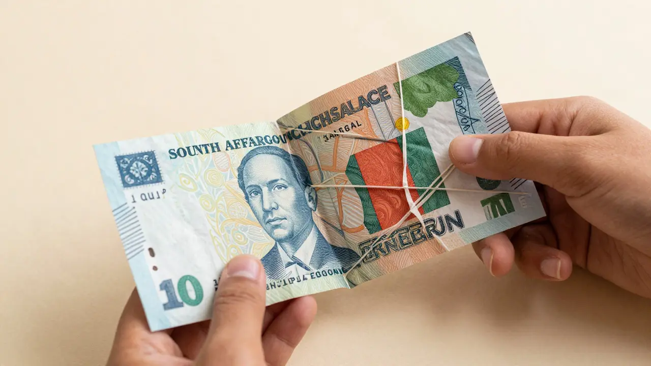 Child unfolding a paper wallet revealing regulated crypto on one side and informal cash networks on the other.