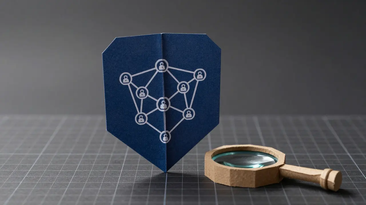 Folded paper shield protecting linked chain links for security