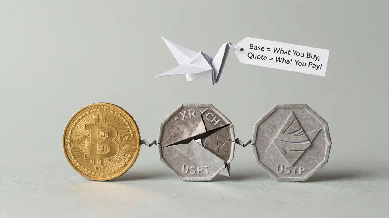 Three origami crypto coins arranged in a triangle, showing high and low liquidity through fold complexity and stability.