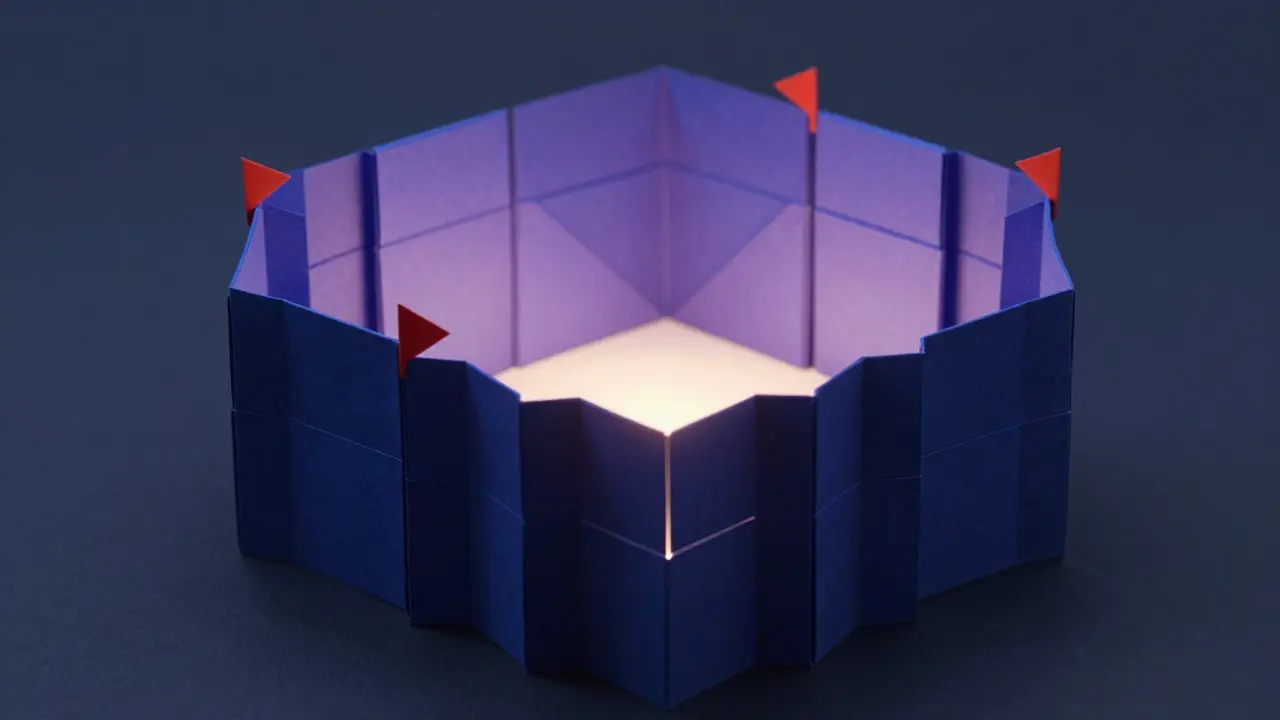 Geometric paper fortress structure illustrating security and value locked in DeFi.