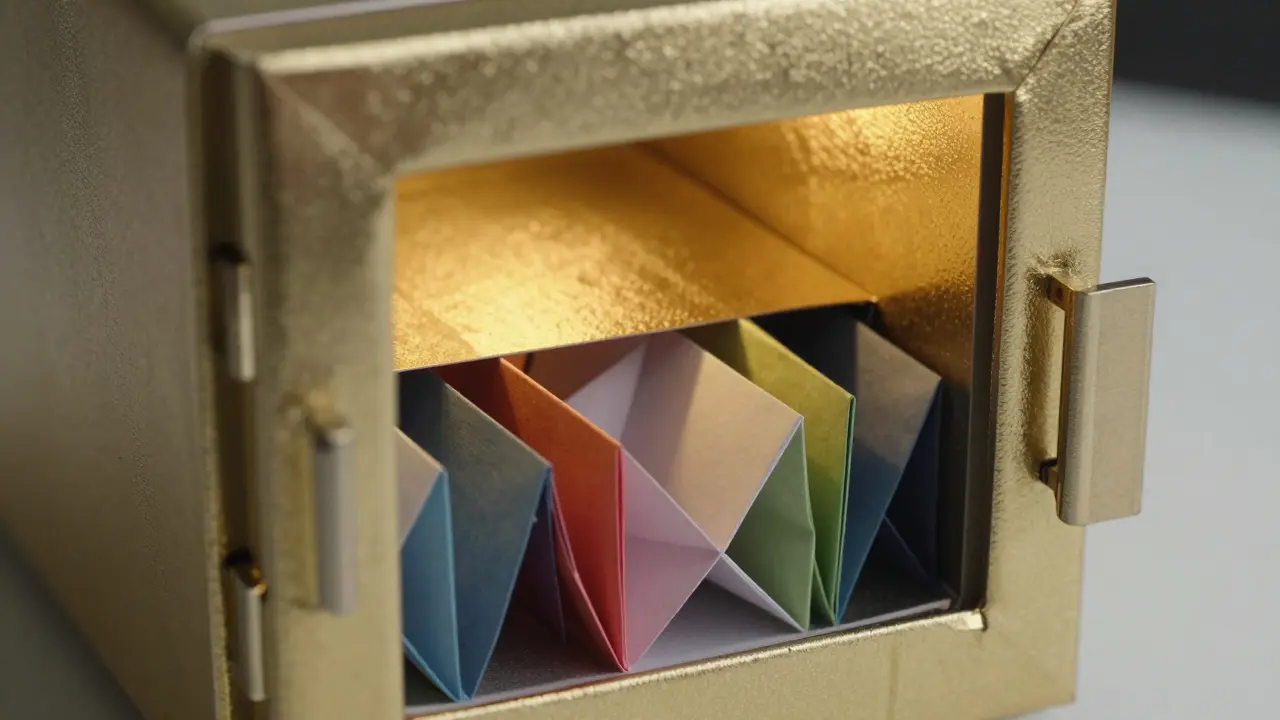 Origami gold paper vault with separate compartments for segregated assets.
