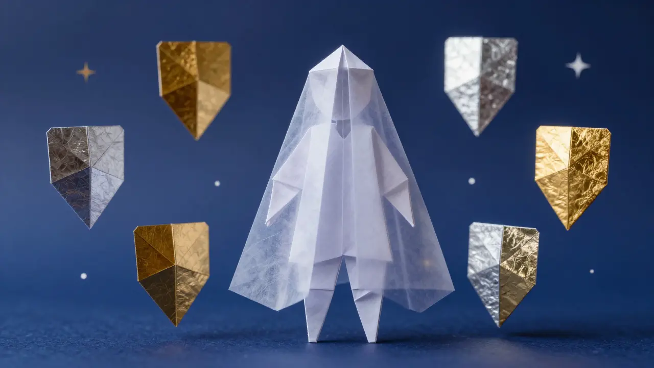 Origami figure behind a translucent veil representing zero-knowledge privacy.