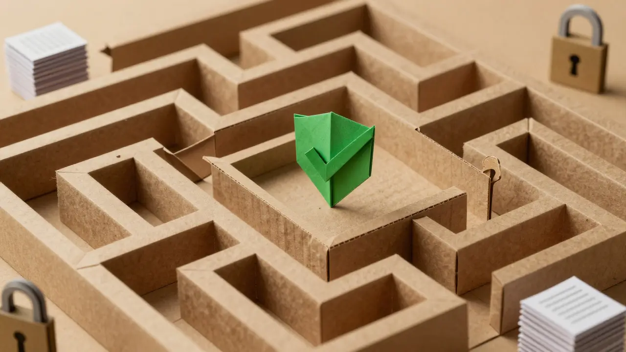 Origami maze symbolizing crypto license process