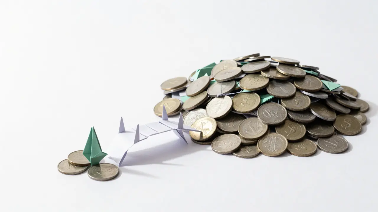 Origami paper coins showing liquidity gap and supply discrepancy