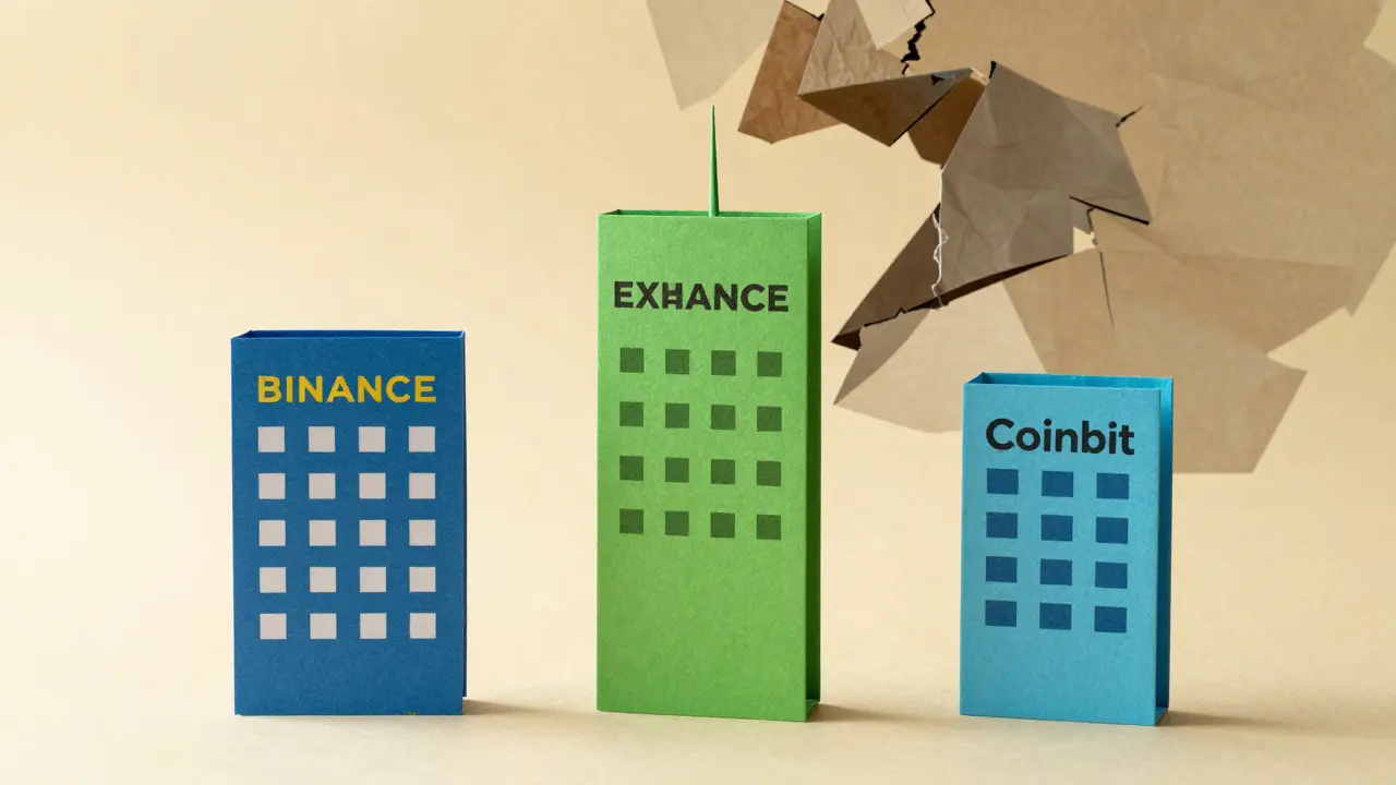 Sturdy vs crumbling origami buildings showing exchange safety
