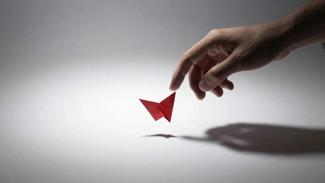 Tiny paper coin in empty void