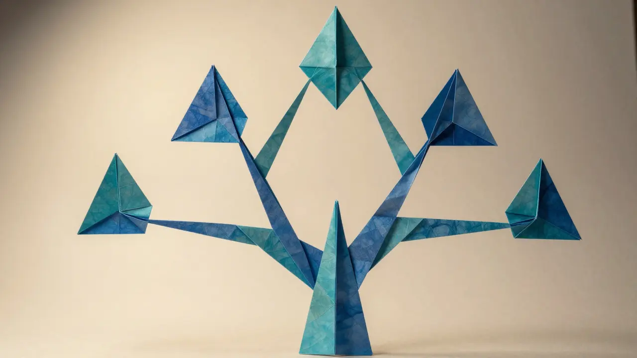 Complex blue origami merkle-patricia tree