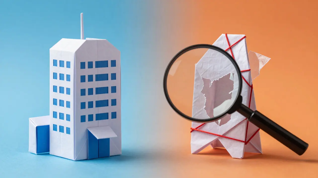 Contrast between solid and fragile origami structures
