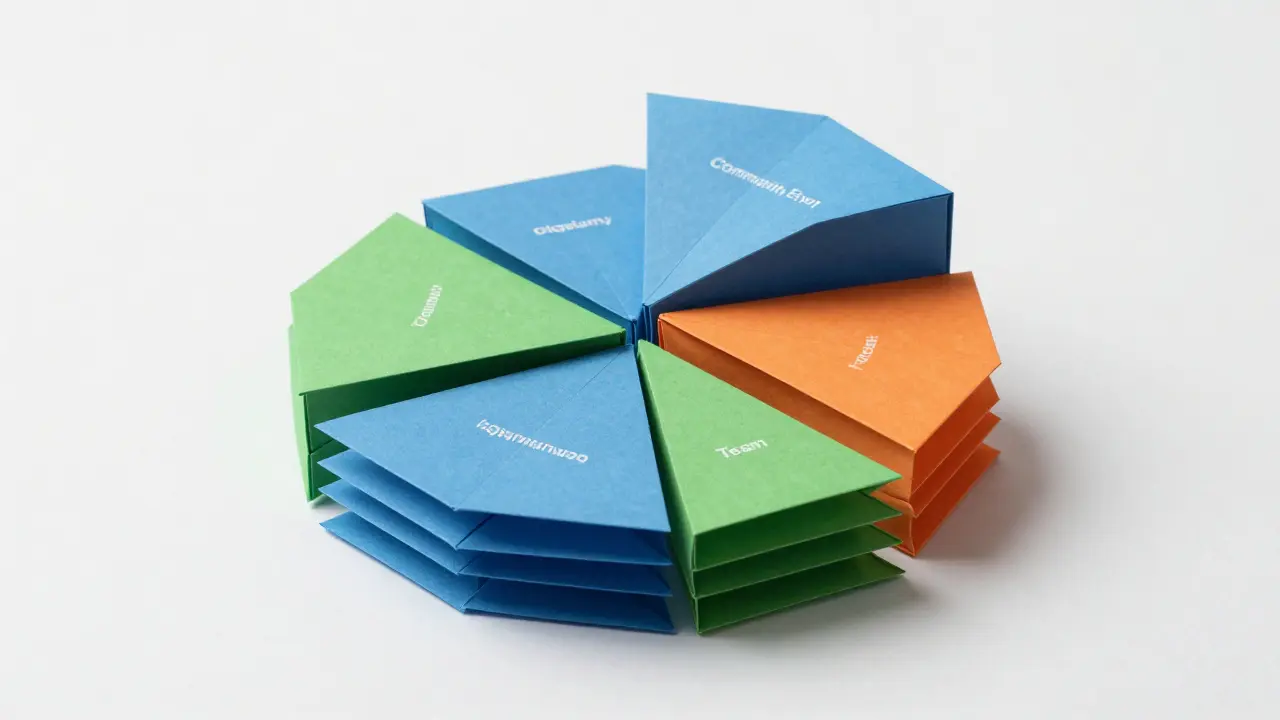 Folded paper chart illustrating token allocation and vesting locks