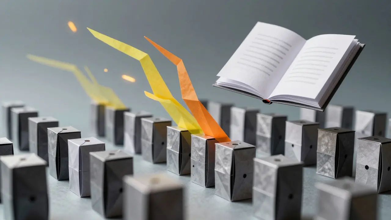 Origami ASIC miners with flowing light streams representing hashing