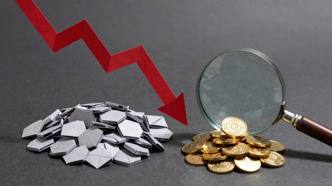 Origami chart showing price drop and supply piles