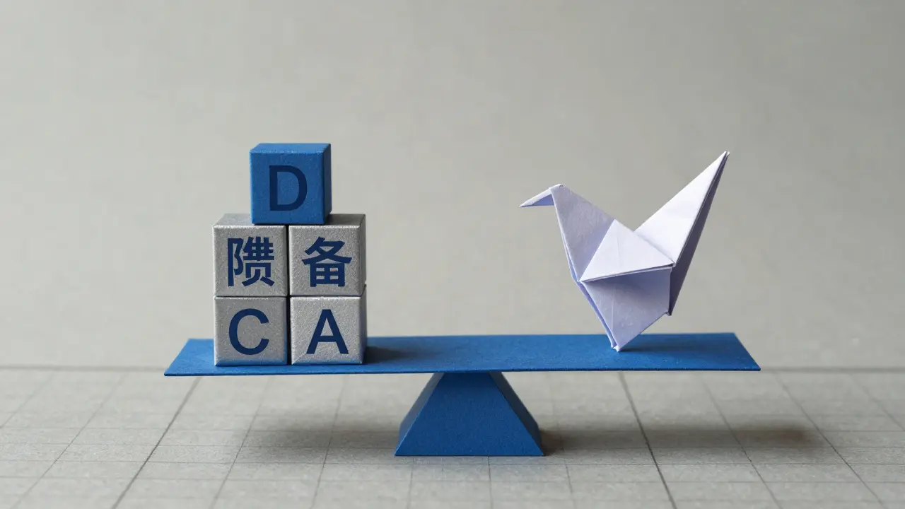 Paper scale balancing cash blocks and a rising bird, illustrating disciplined trading strategies.