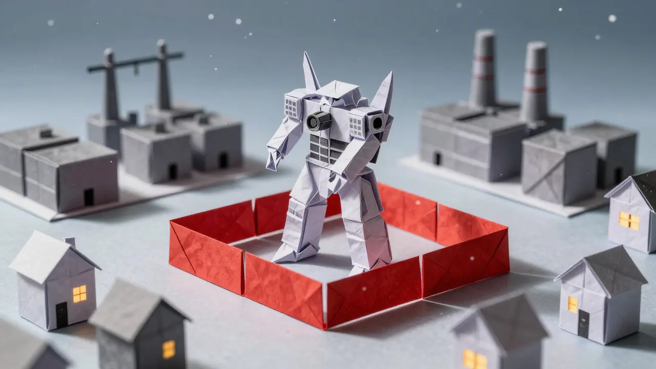 Paper transformer with blocked connections prioritizing homes over industry