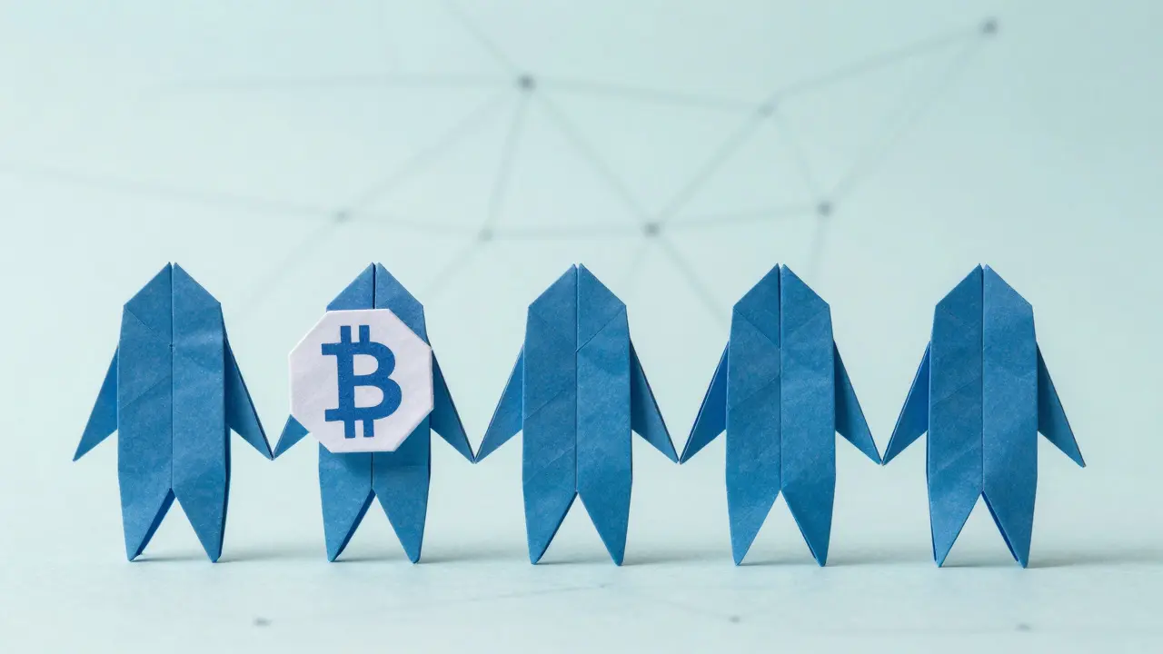 Blue origami Bitcoins in a line illustrating FIFO accounting method