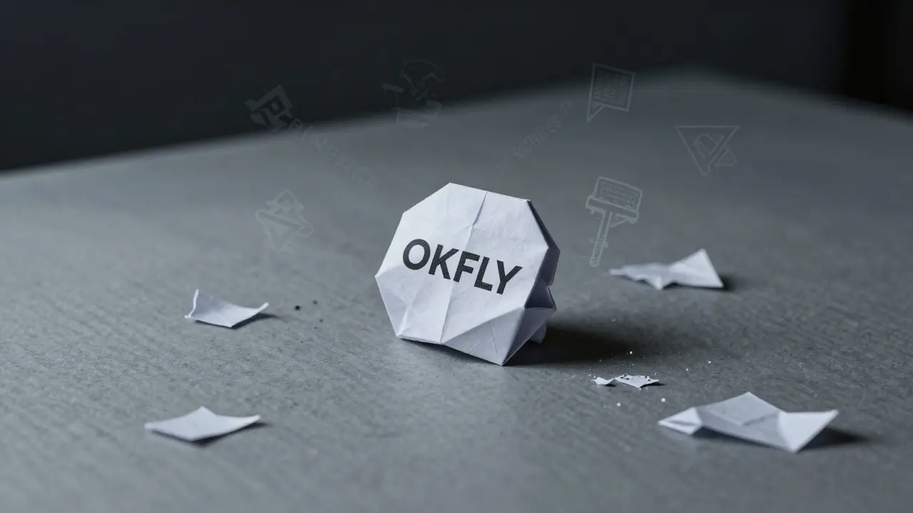 Isolated crumpled paper token on empty table, symbolizing zero liquidity and abandoned project.