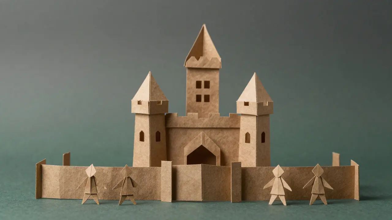 Kraft paper castle with a gate, illustrating exclusive access for accredited investors.