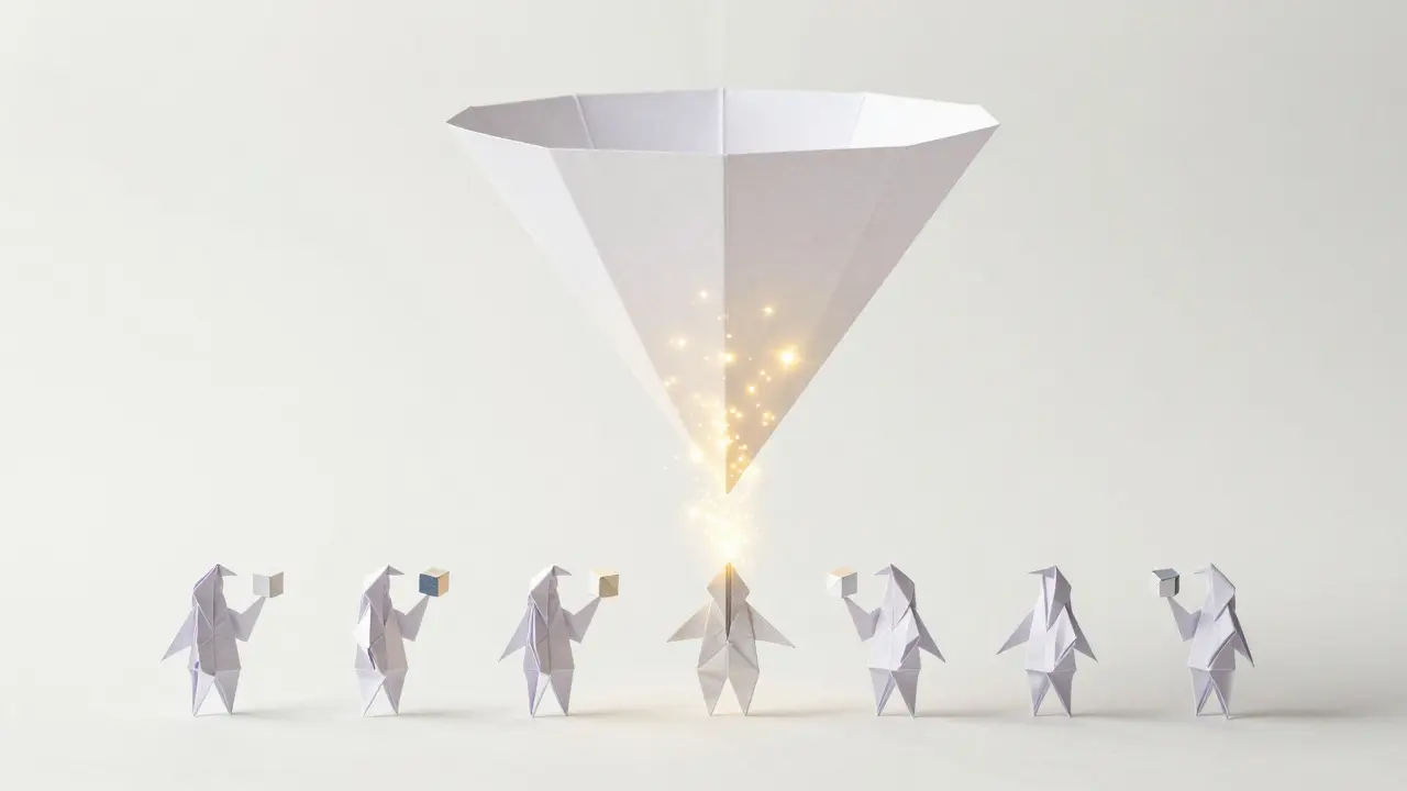 Paper funnel distributing golden NFT assets