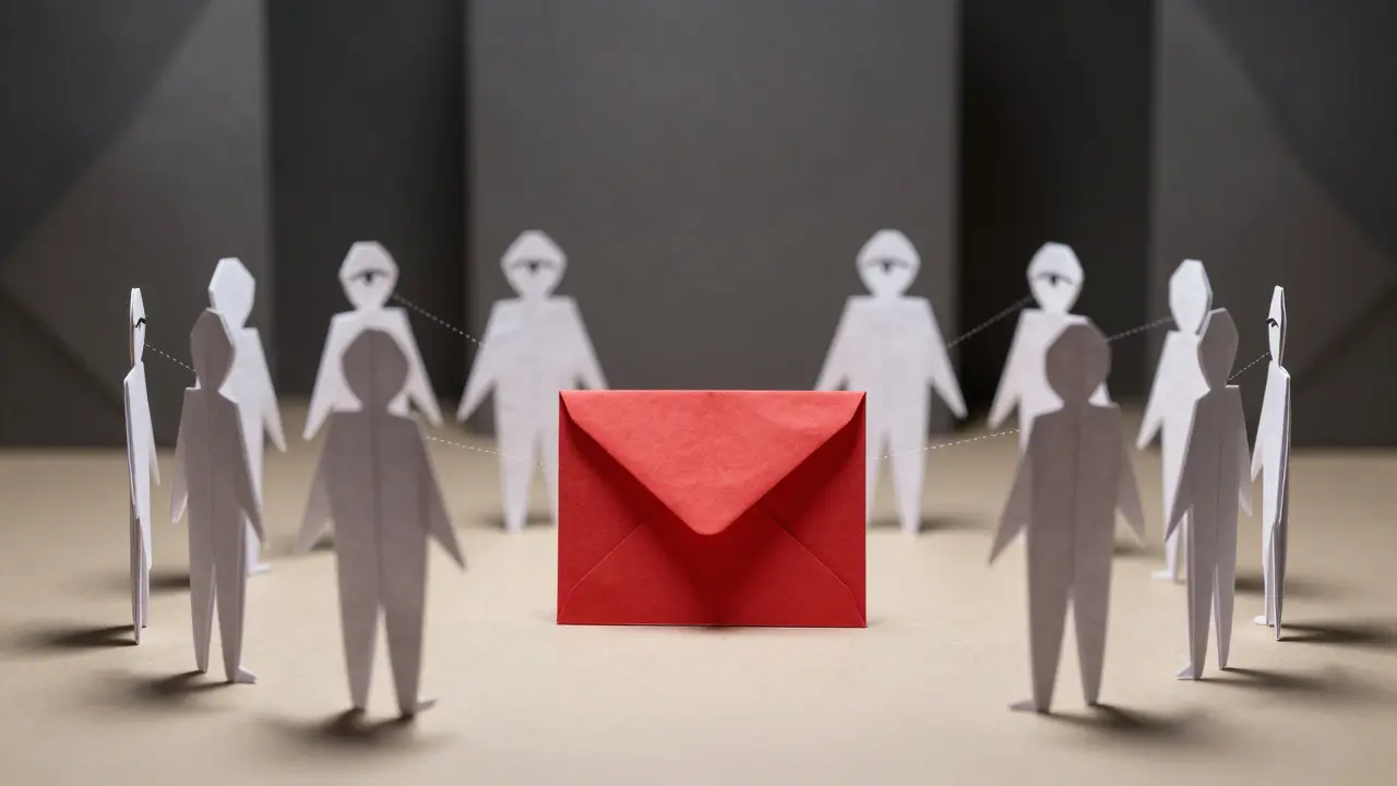 Red paper envelope observed by translucent paper figures