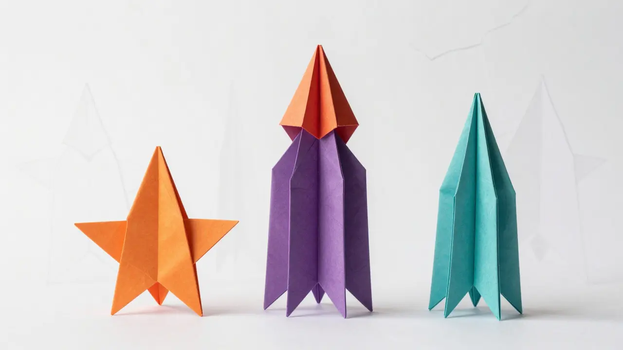 Colorful origami structures symbolizing safe modern crypto launchpads