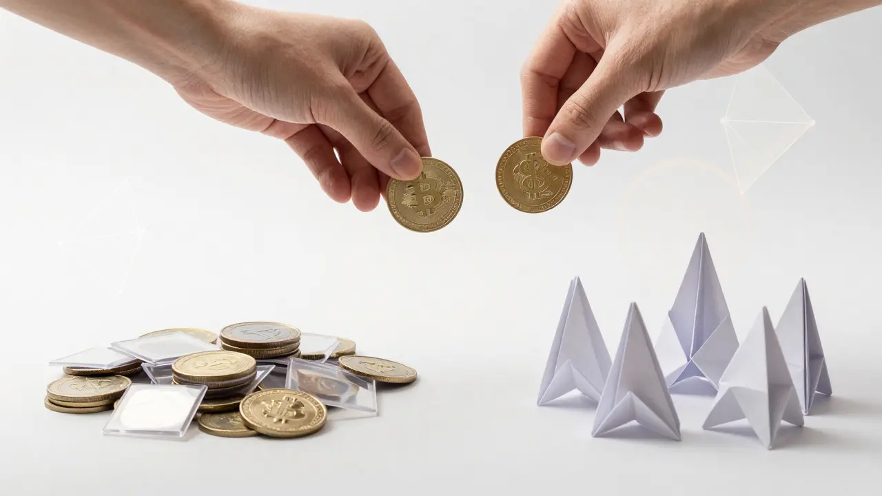 Origami coins swapping via decentralized method