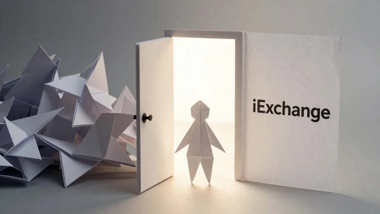 Origami figure comparing a simple paper sheet to complex tangled paper structures
