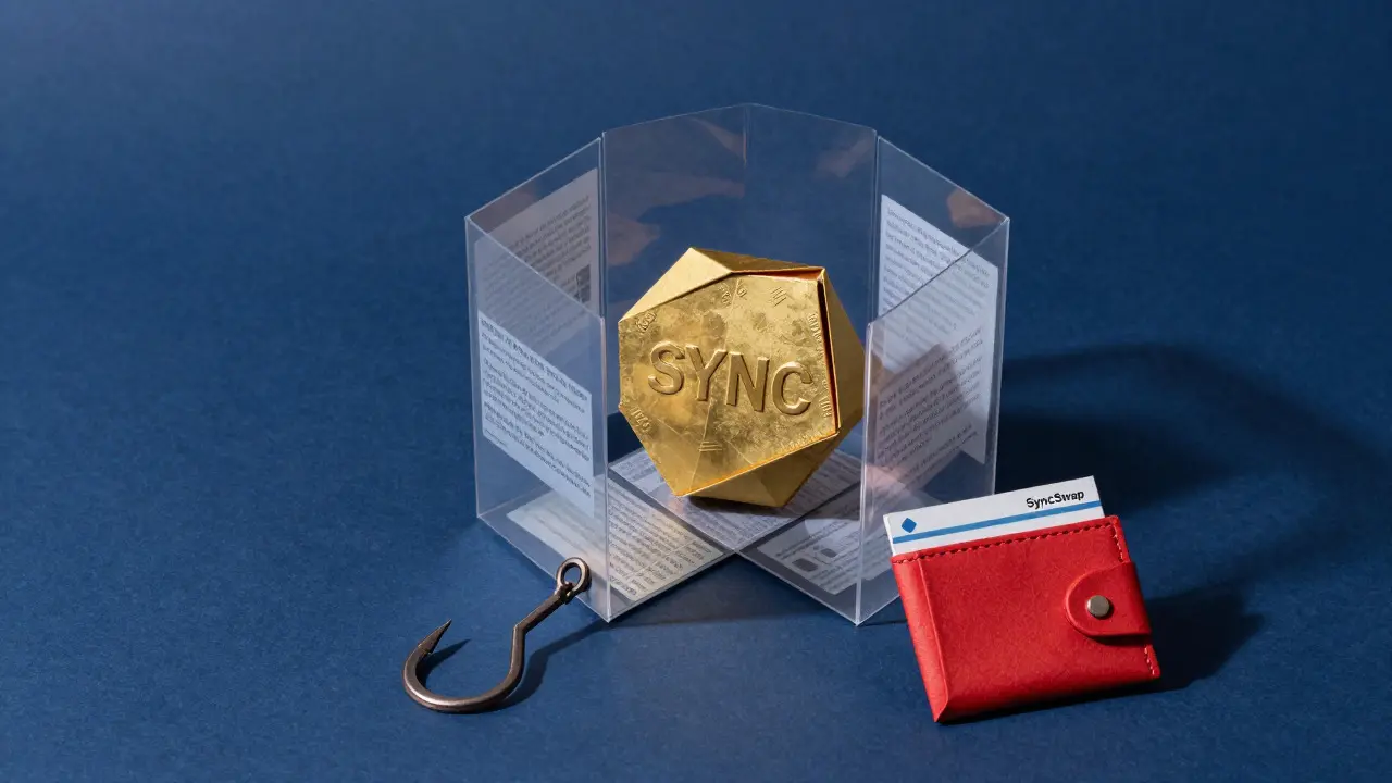 Origami SYNC token with security shield and warning