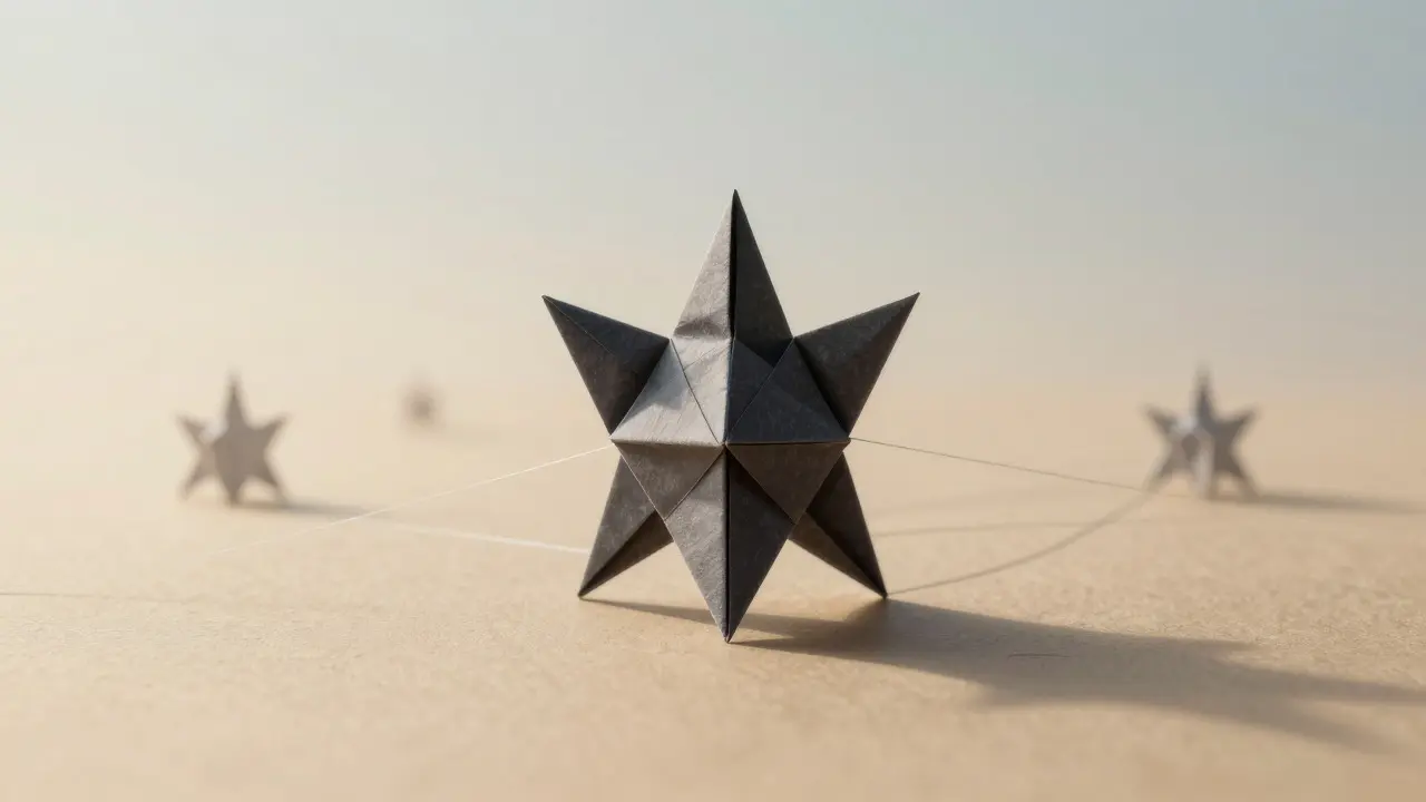 Solitary origami node on a paper landscape representing low liquidity and technical setup