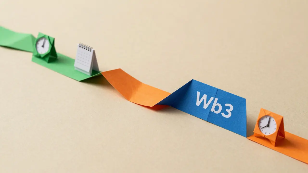 Winding origami timeline showing project milestones from testnet to airdrop