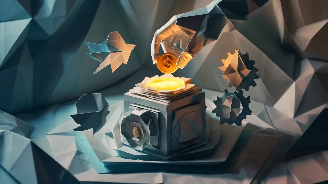 Origami hands placing a token into a structured vault