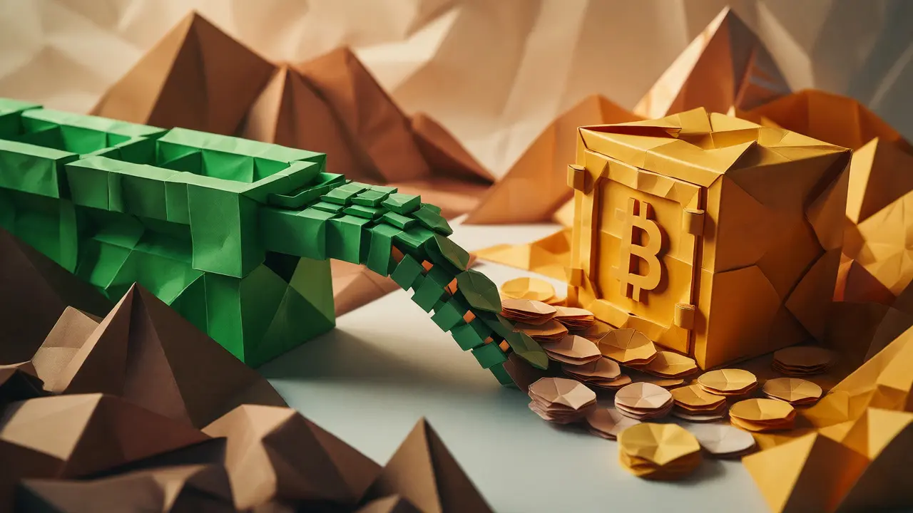 Origami structures connecting Brazil and Argentina with flowing paper coins