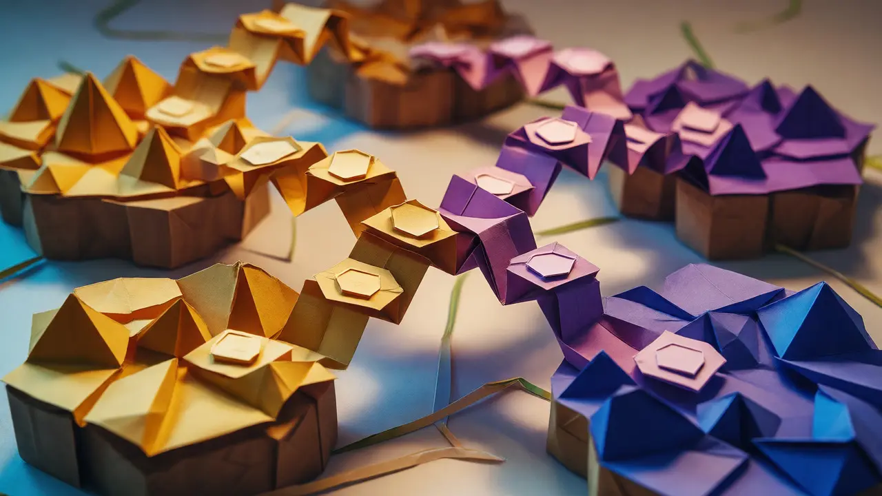 Paper bridges connecting origami islands symbolizing multi-chain blockchain compatibility