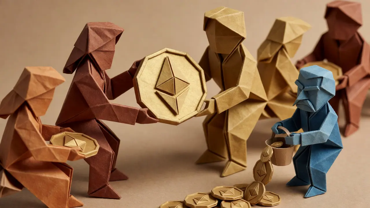 Paper figures exchanging crypto with government collecting tax