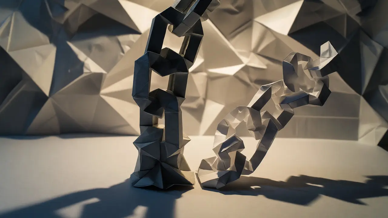 Two origami chains comparing stable and orphaned blocks
