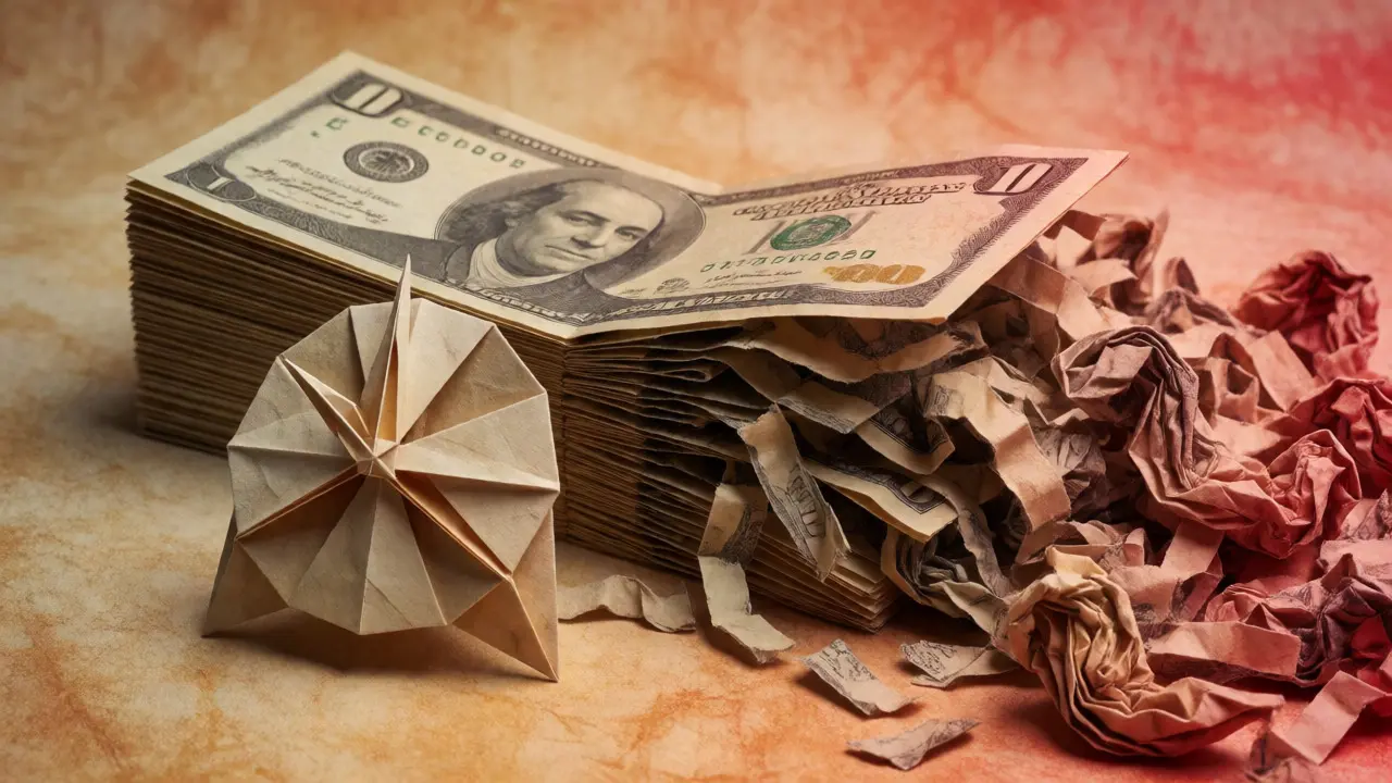 Unraveling paper money illustrating lost liquidity and compliance
